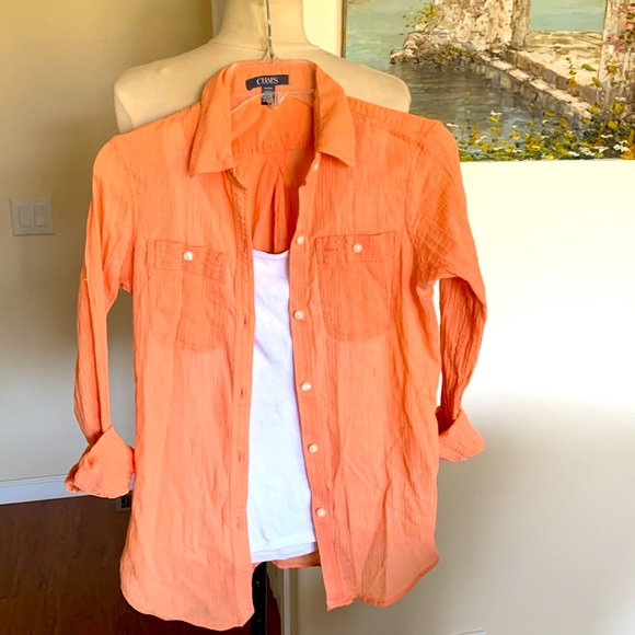 Chaps cotton  Coral button up  Blouse - Picture 1 of 6